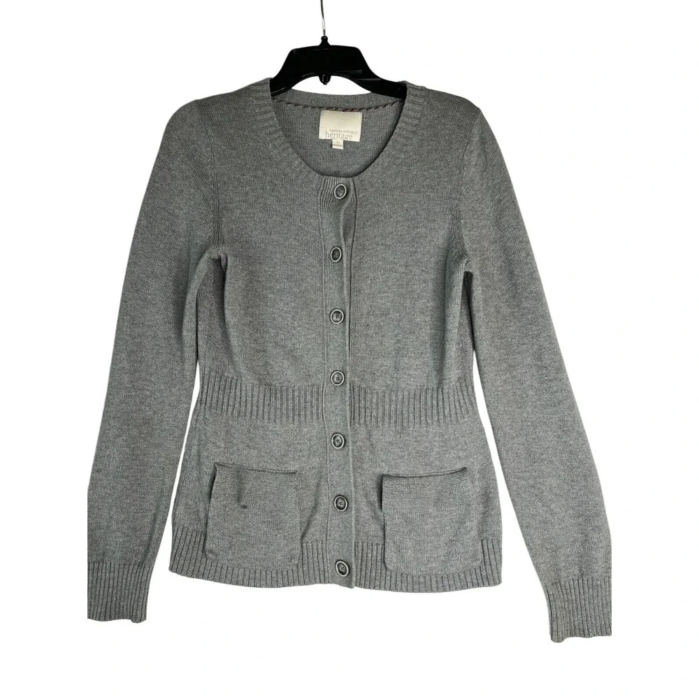 Banana Republic Heritage Wool Blend Grey Button Up‎ Cardigan Pockets Cottagecore